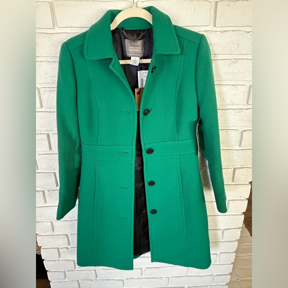 Nwt J Crew Pea coat in a beautiful emerald green.
